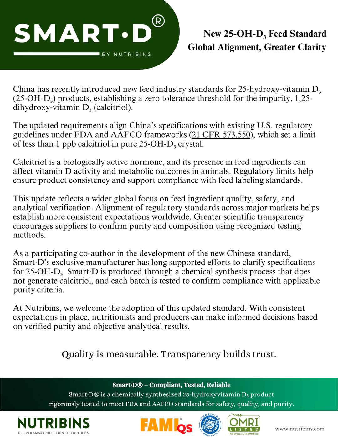 New 25-OH-D₃ Feed Standard: Global Alignment, Greater Clarity